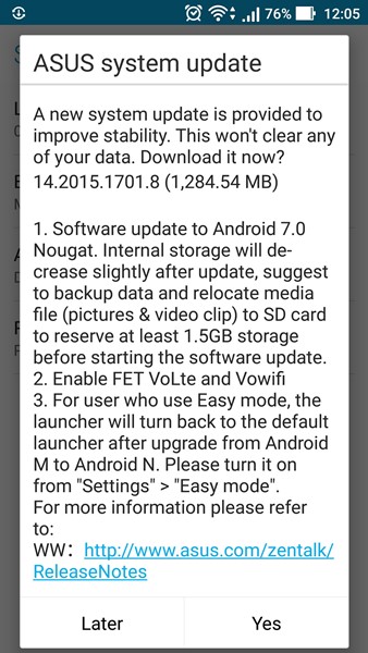 Zenfone 3 Mendapatkan Update Nougat